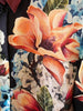 Close up of KAYLL silk shirt - hand painted print made in London of large scale florals