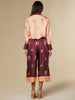 KAYLL COORDINATING SILK TROUSER SHIRT SET IN BURGUNDY AND PEACH FLORAL PRINT