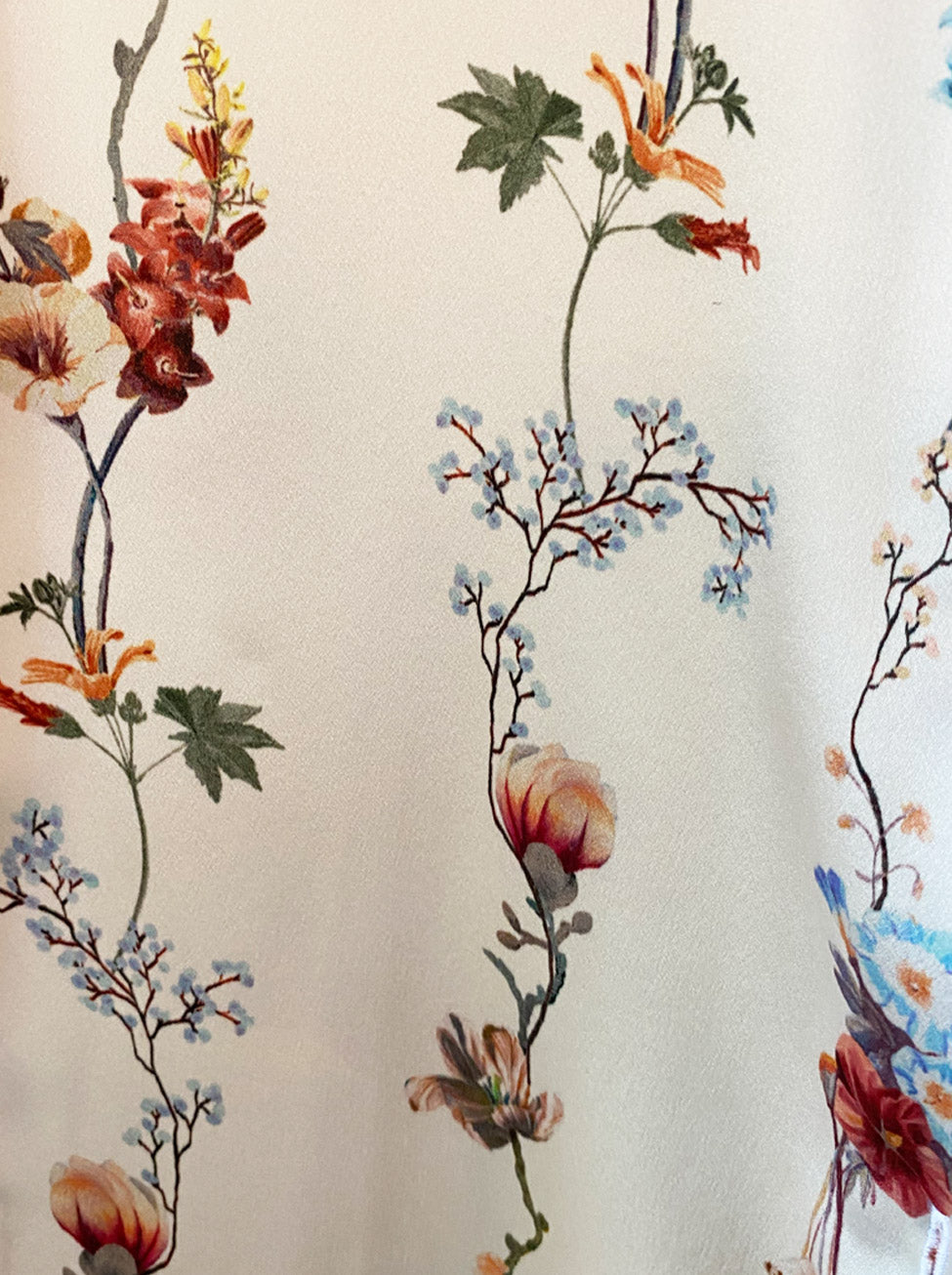 white fabric KAYLL silk floral shirt print close up