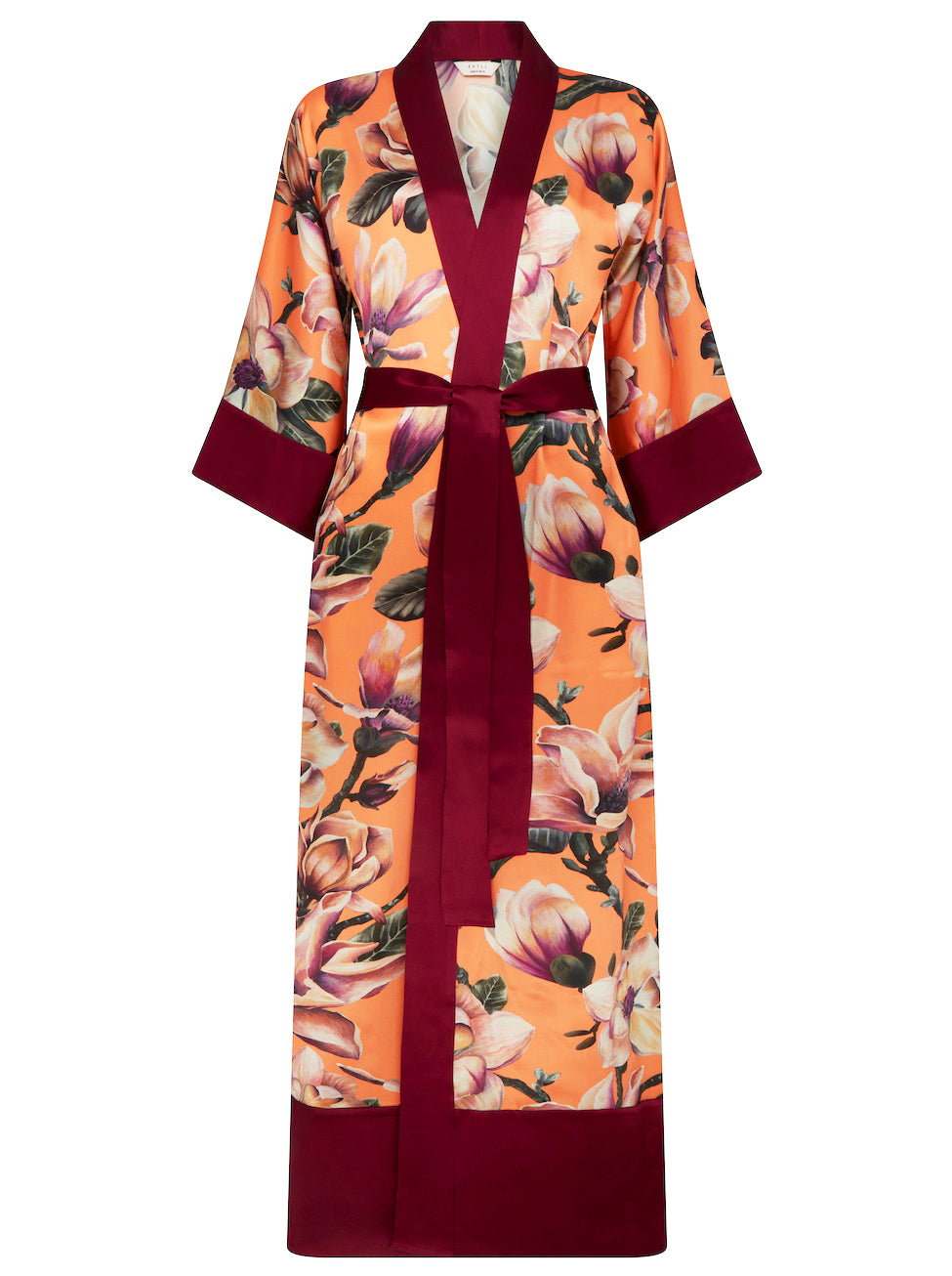 Stella Silk Kimono Robe Coral