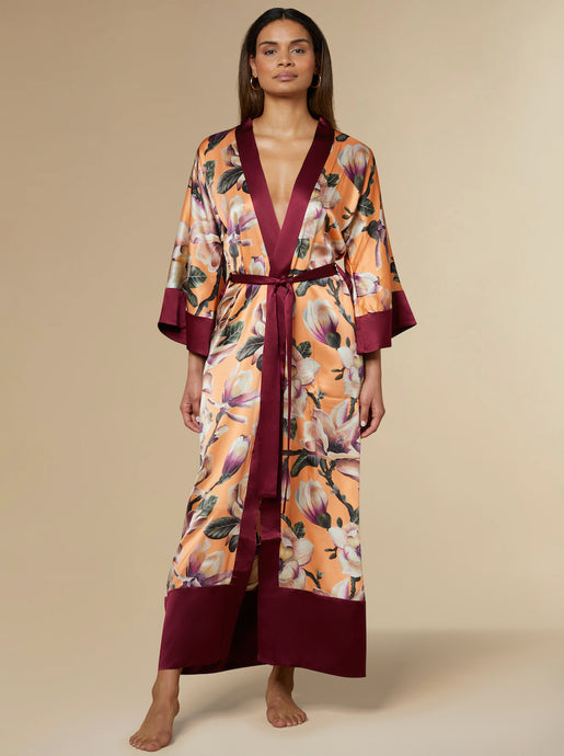 Stella Silk Kimono Robe Coral