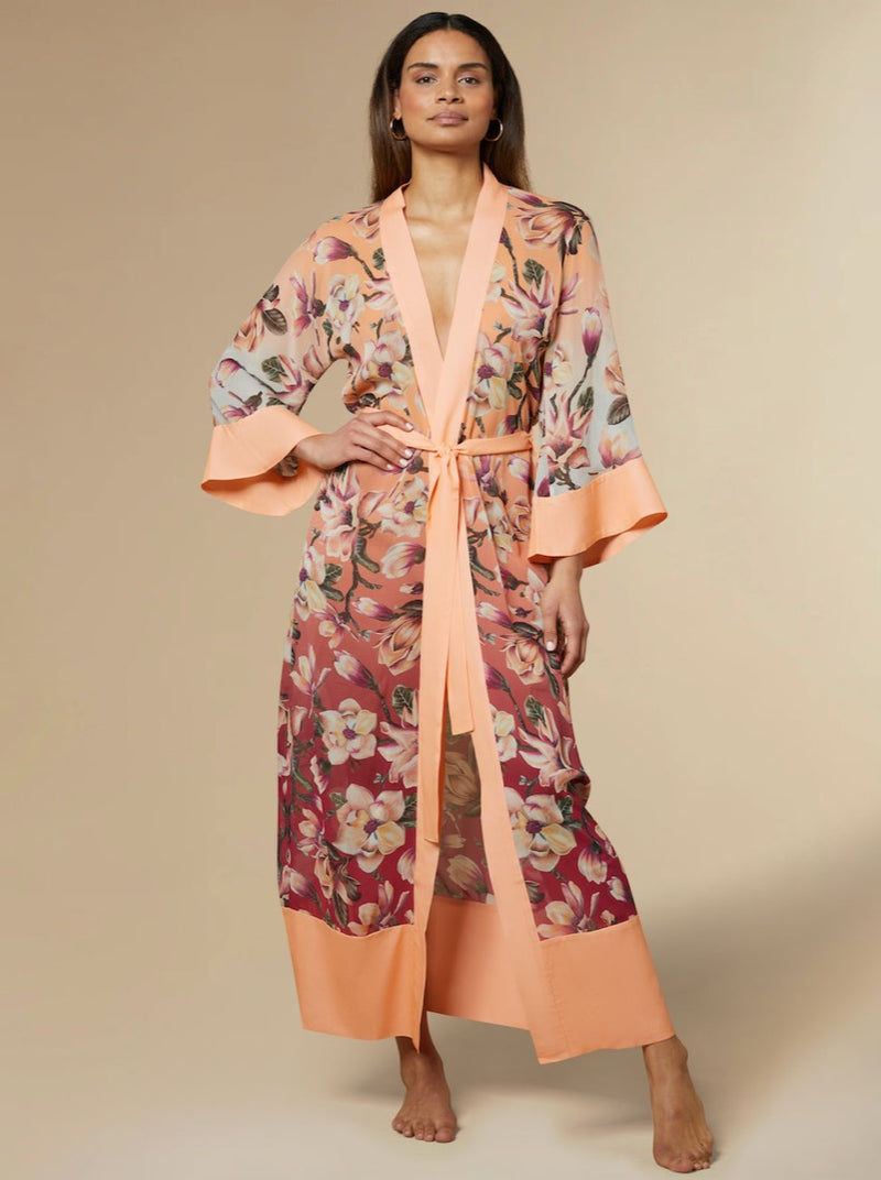 Stella Silk Kimono Robe Peach - Main Image