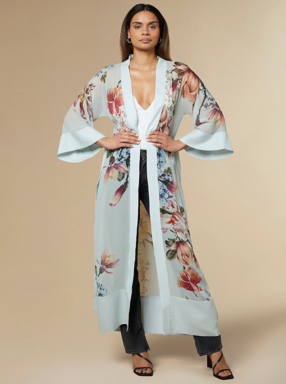Stella Silk Kimono Robe Sky
